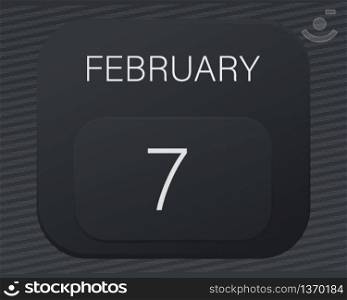 Design calendar 2021 year in trendy black style.Vector illustration symbol of a calendar.Stylish black gradient.Daily sign of the calendar for web site design,logo,app,UI/UX.Winter February 7