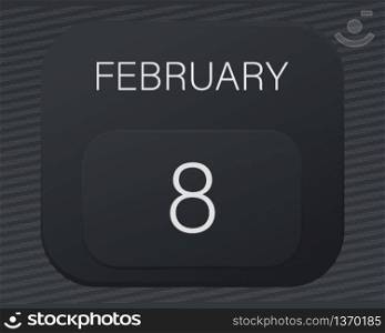 Design calendar 2021 year in trendy black style.Vector illustration symbol of a calendar.Stylish black gradient.Daily sign of the calendar for web site design,logo,app,UI/UX.Winter February 8