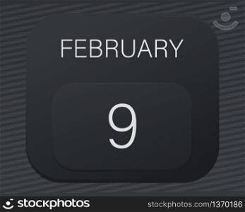 Design calendar 2021 year in trendy black style.Vector illustration symbol of a calendar.Stylish black gradient.Daily sign of the calendar for web site design,logo,app,UI/UX.Winter February 9