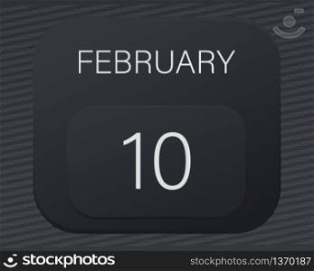 Design calendar 2021 year in trendy black style.Vector illustration symbol of a calendar.Stylish black gradient.Daily sign of the calendar for web site design,logo,app,UI/UX.Winter February 10