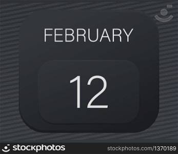 Design calendar 2021 year in trendy black style.Vector illustration symbol of a calendar.Stylish black gradient.Daily sign of the calendar for web site design,logo,app,UI/UX.Winter February 12