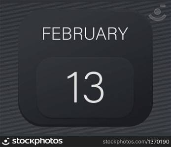 Design calendar 2021 year in trendy black style.Vector illustration symbol of a calendar.Stylish black gradient.Daily sign of the calendar for web site design,logo,app,UI/UX.Winter February 13
