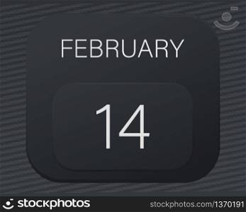 Design calendar 2021 year in trendy black style.Vector illustration symbol of a calendar.Stylish black gradient.Daily sign of the calendar for web site design,logo,app,UI/UX.Winter February 14