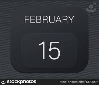 Design calendar 2021 year in trendy black style.Vector illustration symbol of a calendar.Stylish black gradient.Daily sign of the calendar for web site design,logo,app,UI/UX.Winter February 15