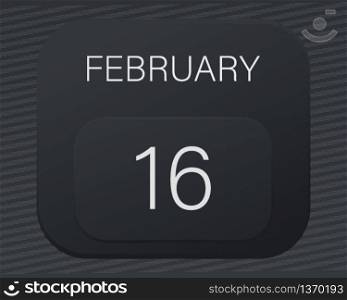 Design calendar 2021 year in trendy black style.Vector illustration symbol of a calendar.Stylish black gradient.Daily sign of the calendar for web site design,logo,app,UI/UX.Winter February 16
