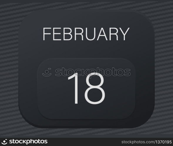 Design calendar 2021 year in trendy black style.Vector illustration symbol of a calendar.Stylish black gradient.Daily sign of the calendar for web site design,logo,app,UI/UX.Winter February 18