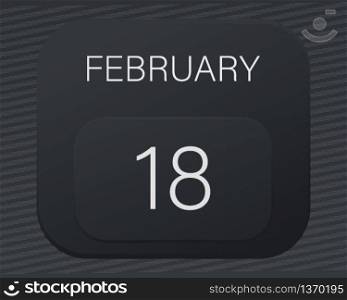 Design calendar 2021 year in trendy black style.Vector illustration symbol of a calendar.Stylish black gradient.Daily sign of the calendar for web site design,logo,app,UI/UX.Winter February 18