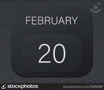 Design calendar 2021 year in trendy black style.Vector illustration symbol of a calendar.Stylish black gradient.Daily sign of the calendar for web site design,logo,app,UI/UX.Winter February 20