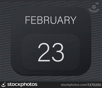 Design calendar 2021 year in trendy black style.Vector illustration symbol of a calendar.Stylish black gradient.Daily sign of the calendar for web site design,logo,app,UI/UX.Winter February 23