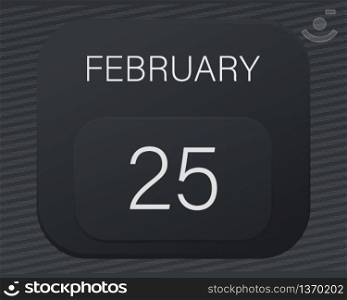 Design calendar 2021 year in trendy black style.Vector illustration symbol of a calendar.Stylish black gradient.Daily sign of the calendar for web site design,logo,app,UI/UX.Winter February 25