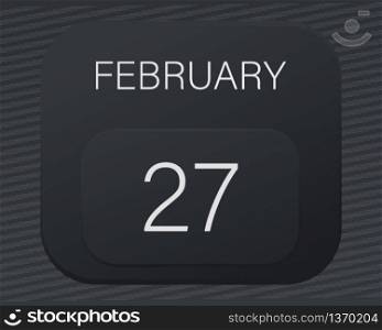 Design calendar 2021 year in trendy black style.Vector illustration symbol of a calendar.Stylish black gradient.Daily sign of the calendar for web site design,logo,app,UI/UX.Winter February 27
