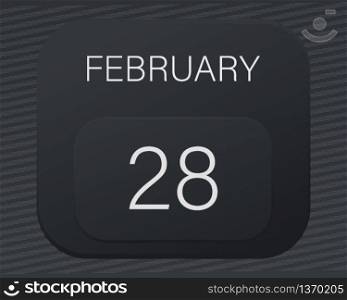 Design calendar 2021 year in trendy black style.Vector illustration symbol of a calendar.Stylish black gradient.Daily sign of the calendar for web site design,logo,app,UI/UX.Winter February 28