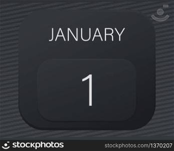 Design calendar 2021 year in trendy black style.Vector illustration symbol of a calendar.Stylish black gradient.Daily sign of the calendar for web site design,logo,app,UI/UX.Winter January 1