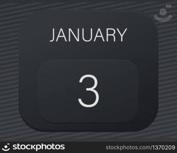 Design calendar 2021 year in trendy black style.Vector illustration symbol of a calendar.Stylish black gradient.Daily sign of the calendar for web site design,logo,app,UI/UX.Winter January 3