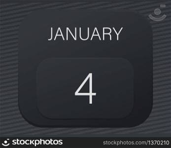 Design calendar 2021 year in trendy black style.Vector illustration symbol of a calendar.Stylish black gradient.Daily sign of the calendar for web site design,logo,app,UI/UX.Winter January 4