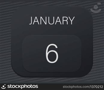 Design calendar 2021 year in trendy black style.Vector illustration symbol of a calendar.Stylish black gradient.Daily sign of the calendar for web site design,logo,app,UI/UX.Winter January 6