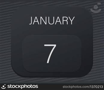 Design calendar 2021 year in trendy black style.Vector illustration symbol of a calendar.Stylish black gradient.Daily sign of the calendar for web site design,logo,app,UI/UX.Winter January 7