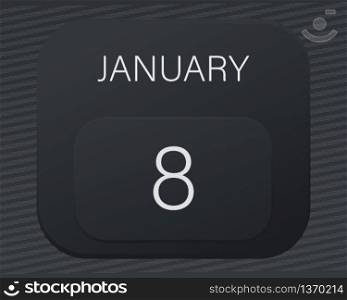 Design calendar 2021 year in trendy black style.Vector illustration symbol of a calendar.Stylish black gradient.Daily sign of the calendar for web site design,logo,app,UI/UX.Winter January 8