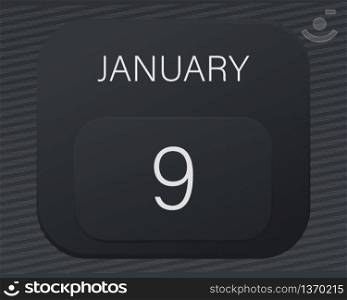 Design calendar 2021 year in trendy black style.Vector illustration symbol of a calendar.Stylish black gradient.Daily sign of the calendar for web site design,logo,app,UI/UX.Winter January 9