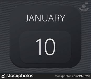 Design calendar 2021 year in trendy black style.Vector illustration symbol of a calendar.Stylish black gradient.Daily sign of the calendar for web site design,logo,app,UI/UX.Winter January 10