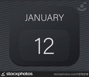 Design calendar 2021 year in trendy black style.Vector illustration symbol of a calendar.Stylish black gradient.Daily sign of the calendar for web site design,logo,app,UI/UX.Winter January 12