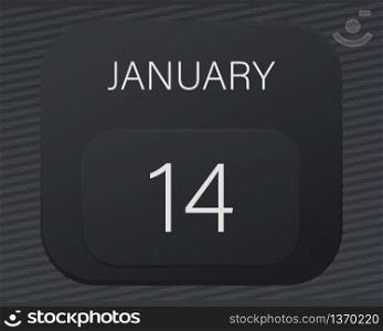 Design calendar 2021 year in trendy black style.Vector illustration symbol of a calendar.Stylish black gradient.Daily sign of the calendar for web site design,logo,app,UI/UX.Winter January 14