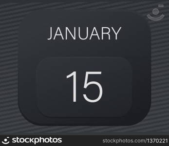 Design calendar 2021 year in trendy black style.Vector illustration symbol of a calendar.Stylish black gradient.Daily sign of the calendar for web site design,logo,app,UI/UX.Winter January 15