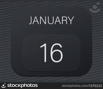 Design calendar 2021 year in trendy black style.Vector illustration symbol of a calendar.Stylish black gradient.Daily sign of the calendar for web site design,logo,app,UI/UX.Winter January 16