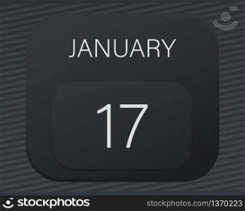 Design calendar 2021 year in trendy black style.Vector illustration symbol of a calendar.Stylish black gradient.Daily sign of the calendar for web site design,logo,app,UI/UX.Winter January 17