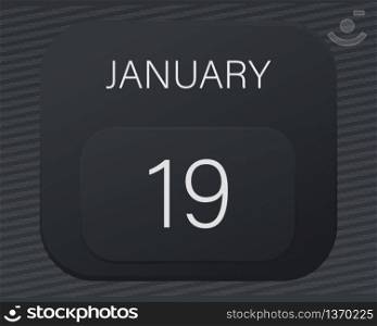 Design calendar 2021 year in trendy black style.Vector illustration symbol of a calendar.Stylish black gradient.Daily sign of the calendar for web site design,logo,app,UI/UX.Winter January 19
