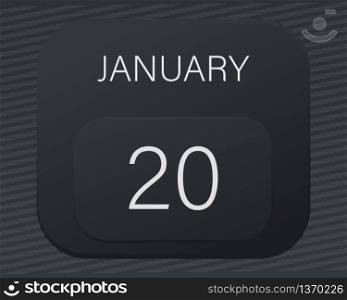 Design calendar 2021 year in trendy black style.Vector illustration symbol of a calendar.Stylish black gradient.Daily sign of the calendar for web site design,logo,app,UI/UX.Winter January 20