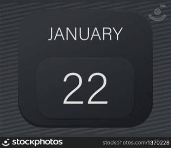 Design calendar 2021 year in trendy black style.Vector illustration symbol of a calendar.Stylish black gradient.Daily sign of the calendar for web site design,logo,app,UI/UX.Winter January 22