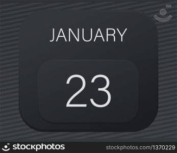 Design calendar 2021 year in trendy black style.Vector illustration symbol of a calendar.Stylish black gradient.Daily sign of the calendar for web site design,logo,app,UI/UX.Winter January 23