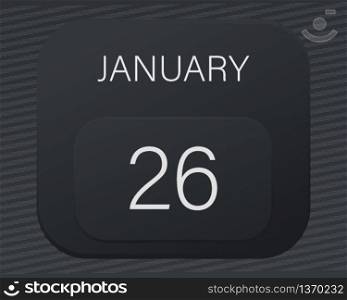Design calendar 2021 year in trendy black style.Vector illustration symbol of a calendar.Stylish black gradient.Daily sign of the calendar for web site design,logo,app,UI/UX.Winter January 26