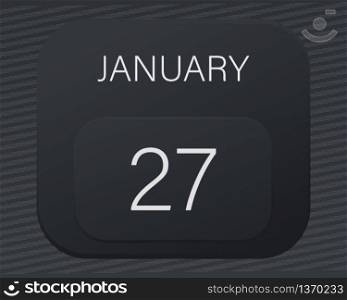 Design calendar 2021 year in trendy black style.Vector illustration symbol of a calendar.Stylish black gradient.Daily sign of the calendar for web site design,logo,app,UI/UX.Winter January 27