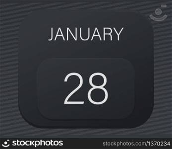 Design calendar 2021 year in trendy black style.Vector illustration symbol of a calendar.Stylish black gradient.Daily sign of the calendar for web site design,logo,app,UI/UX.Winter January 28