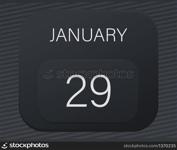 Design calendar 2021 year in trendy black style.Vector illustration symbol of a calendar.Stylish black gradient.Daily sign of the calendar for web site design,logo,app,UI/UX.Winter January 29
