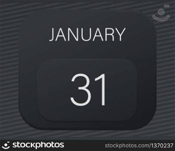 Design calendar 2021 year in trendy black style.Vector illustration symbol of a calendar.Stylish black gradient.Daily sign of the calendar for web site design,logo,app,UI/UX.Winter January 31