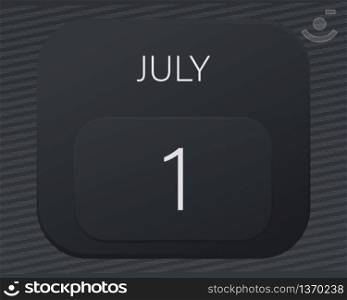 Design calendar 2021 year in trendy black style.Vector illustration symbol of a calendar.Stylish black gradient.Daily sign of the calendar for web site design,logo,app,UI/UX.Summer July 1