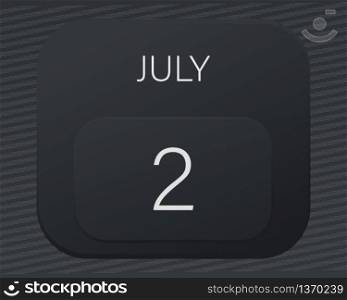 Design calendar 2021 year in trendy black style.Vector illustration symbol of a calendar.Stylish black gradient.Daily sign of the calendar for web site design,logo,app,UI/UX.Summer July 2