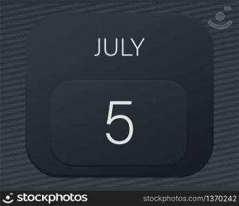 Design calendar 2021 year in trendy black style.Vector illustration symbol of a calendar.Stylish black gradient.Daily sign of the calendar for web site design,logo,app,UI/UX.Summer July 5