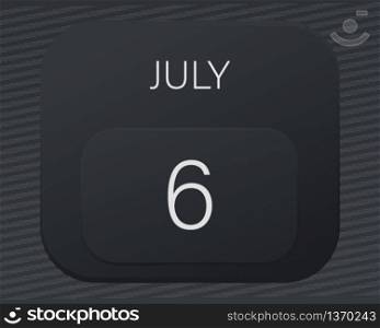 Design calendar 2021 year in trendy black style.Vector illustration symbol of a calendar.Stylish black gradient.Daily sign of the calendar for web site design,logo,app,UI/UX.Summer July 6