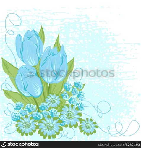 Design card of vector tulips. (Flower background).