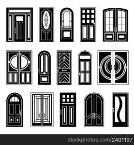 Design collection of black silhouettes front and interior doors on white background for retail sale and online shopping isolated vector illustration. House Doors Black Design Collection