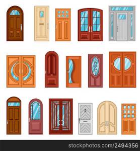 Design collection of detailed colorful front and interior doors to private houses and public buildings flat vector illustration . Set Of Detailed Colorful Front Doors