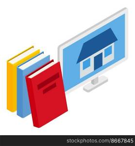 Design concept icon isometric vector. House project on computer screen, book icon. Engineering, construction, design. Design concept icon isometric vector. House project on computer screen book icon