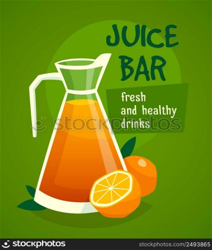 Design concept with pitcher of fresh juice and oranges for advertising healthy drinks vector illustration. Orange Juice Design Concept