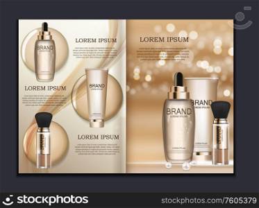 Design Cosmetics Product Brochure Template for Ads or Magazine Background. 3D Realistic Vector Iillustration. EPS10. Design Cosmetics Product Brochure Template for Ads or Magazine Background. 3D Realistic Vector Iillustration