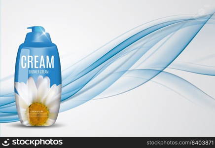 Design Cosmetics Product Template for Ads or Magazine Background. Shower Cream. 3D Realistic Vector Iillustration. EPS10. Design Cosmetics Product Template for Ads or Magazine Backgroun
