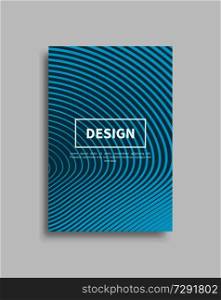 Design cover with motion lines, futuristic backdrop with frame for text sample, vector illustration blue brochure wavy digital effects in flat style. Design Cover with Motion Lines Futuristic Backdrop